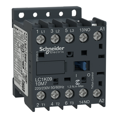 Power contactor TeSys K AC3 9A 3P 1NO coil 380/400VAC box terminals
