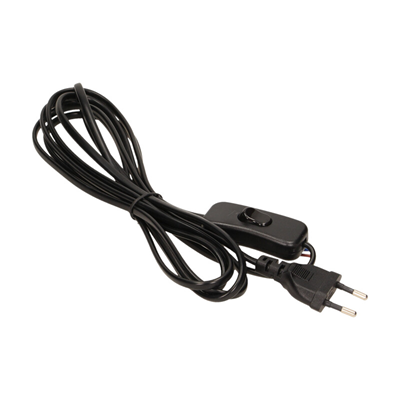 Power cord with on/off switch and flat plug, 3m, black