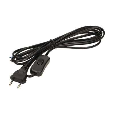 Power cord with on/off switch and flat plug, 3m, black