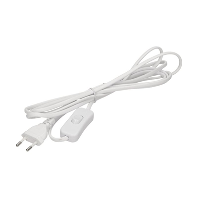 Power cord with on/off switch and flat plug, 3m, white