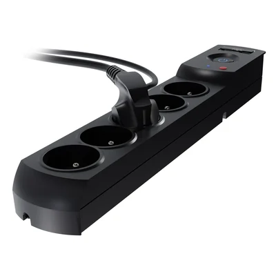 Power strip with fuse and surge protection professional 5 sockets 2 USB ports length 5m 10A 230V 2300W black