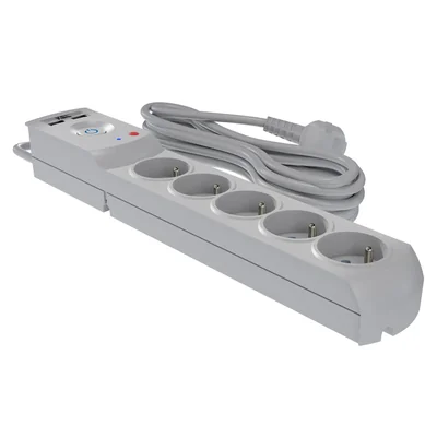 Power strip with fuse and surge protection professional 5 sockets 2 USB ports length 5m 10A 230V 2300W gray