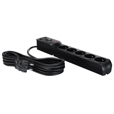 Power strip with fuse and surge protection professional 5 sockets length 1.5m 10A 230V 2300W black