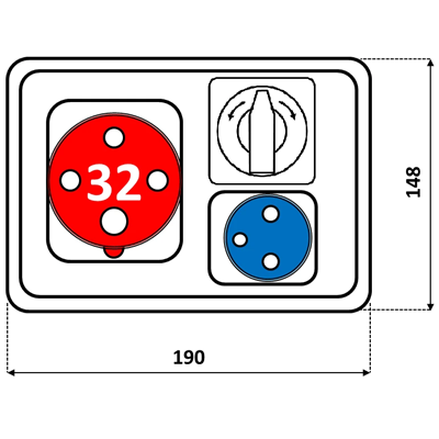 PRAKTIK Quadro 1x32A 4p 1x250V interruttore L-0-P 1x10 A protezione IP54 base bassa