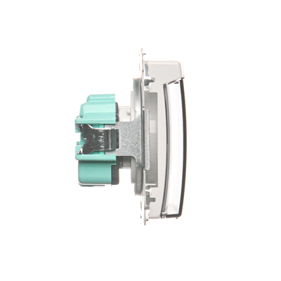 Presa a spina con messa a terra, con otturatore. percorsi di corrente, protetto contro gli spruzzi d'acqua IP44 (modulo), 16A, 250V, morsetti a vite, sportello trasparente, bianco