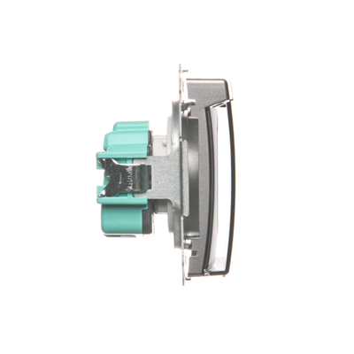 Presa a spina con messa a terra, con otturatore. percorsi di corrente, protetto contro gli spruzzi d'acqua IP44 (modulo), 16A, 250V, morsetti a vite, sportello trasparente, inox (metallico)