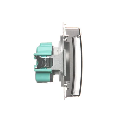 Presa a spina con messa a terra, con otturatore. percorsi di corrente, protetto contro gli spruzzi d'acqua IP44 (modulo), 16A, 250V, morsetti a vite, sportello trasparente, inox (metallico)