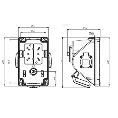 Presa con interruttore "COMBO-POL" IP44 16A 400V prese 3P+Z+N 2x230V spenta 0-1