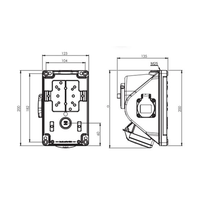 Presa con interruttore "COMBO-POL" IP44 32A 400V 3P+Z+N Presa 230V spenta L-O-P