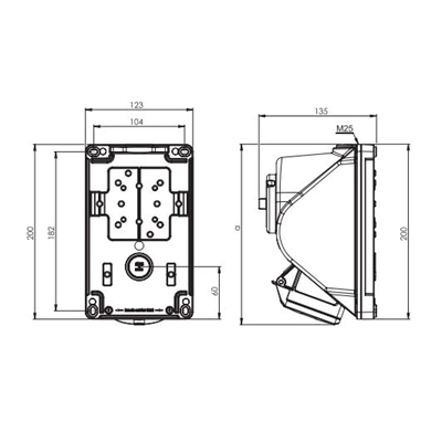 Presa con interruttore "COMBO-POL" IP44 32A 400V 3P+Z+N spento L-O-P