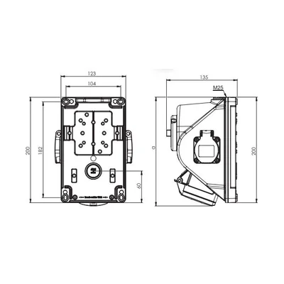 Presa con interruttore "COMBO-POL" IP44 32A 400V prese 3P+Z+N 2x230V spenta L-O-P
