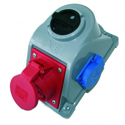 Presa con interruttore "COMBO-POL" IP44 32A 400V prese 3P+Z+N 2x230V spenta L-O-P