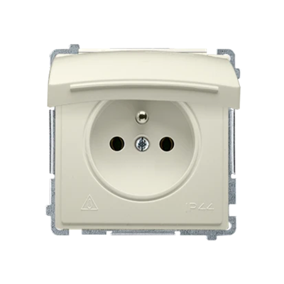 Presa con messa a terra (modulo), con tapparelle per percorso corrente, protetta contro gli spruzzi d'acqua IP44, 16A, 250V, morsetti a vite, beige