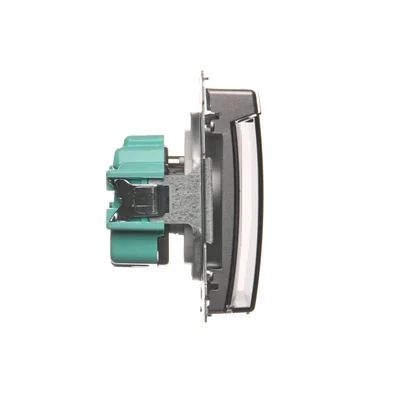 Presa con messa a terra, resistente agli spruzzi d'acqua IP44 (modulo), 16A, 250V, morsetti a vite. Sportello trasparente, inox (metallico)