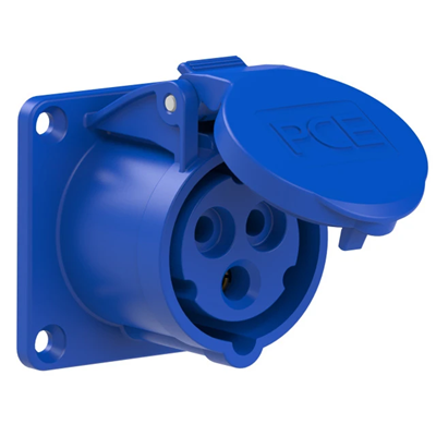 Presa da pannello diritta 16A 2P+Z 230V 50/60Hz 6h IP44, flangia 65X65, interasse viti 52X52
