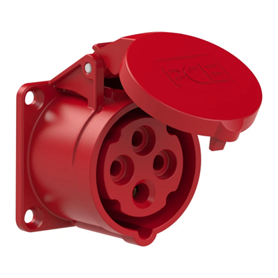 Presa da pannello diritta 16A 3P+Z 400V 50/60Hz 6h IP44, flangia 60X60, interasse viti 47X47