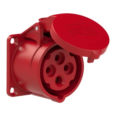Presa da pannello diritta 16A 3P+Z 400V 50/60Hz 6h IP44, flangia 60X60, interasse viti 47X47