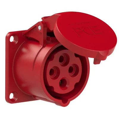 Presa da pannello diritta 16A 3P+Z 400V 50/60Hz 6h IP44, flangia 65X65, interasse viti 52X52