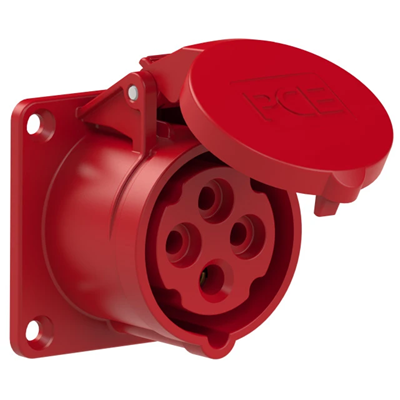 Presa da pannello diritta 16A 3P+Z 400V 50/60Hz 6h IP44, flangia 70X70, interasse viti 56X56