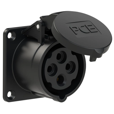 Presa da pannello diritta 16A 3P+Z 400V 50/60Hz 6h IP44, flangia 70X70, interasse viti 56X56, serie MIDNIGHT