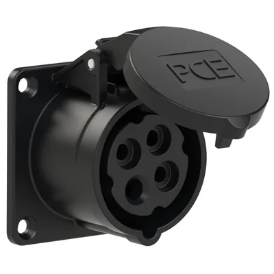 Presa da pannello diritta 16A 3P+Z 500V 50/60Hz 7h IP44, flangia 70X70, interasse viti 56X56