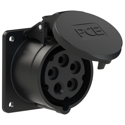 Presa da pannello diritta 16A 3P+Z+N 500V 50/60Hz 7h IP44, flangia 75X75, interasse viti 60X60