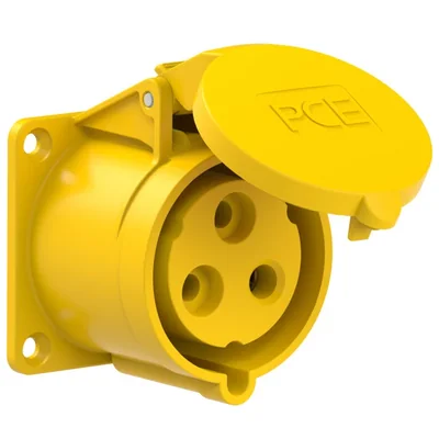 Presa da pannello diritta 32A 2P+Z 110V 50/60Hz 4h IP44, flangia 70X70, interasse viti 56X56