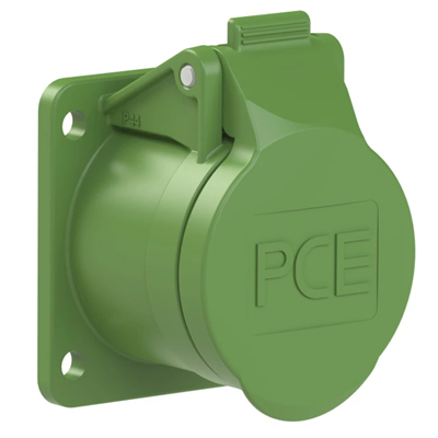 Presa da pannello diritta 32A 2P+Z 24/42V 100-200Hz 4h IP44/54 (flangia 54X60, interasse fori 44X44), contatti nichelati