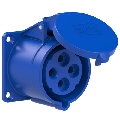Presa da pannello diritta 32A 3P+Z 230V 50/60Hz 9h IP44, flangia 70X70, interasse viti 56X56