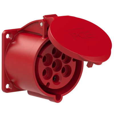 Presa da pannello diritta 32A 5P+Z+N 400V 50/60Hz 6h IP44/54, flangia 70X70, interasse viti 56X56, contatti nichelati