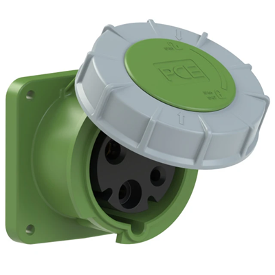 Presa da pannello diritta POWER TWIST 63A 2P+Z >50-500V 100-300Hz 10h IP66/67, flangia 100X100, interasse viti 80X80