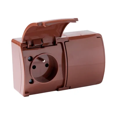 Presa doppia con messa a terra (2x2P+Z) n/t IP44 marrone con sportello marrone, Koala