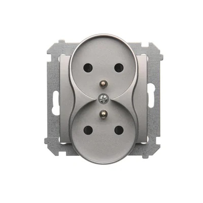 Presa doppia con messa a terra e otturatori (modulo) 16A 250V argento (metallizzato)