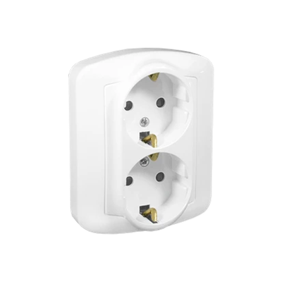 Presa doppia presa con messa a terra, tipo Schuko, con otturatori per passaggi di corrente, 16A 230V, bianco
