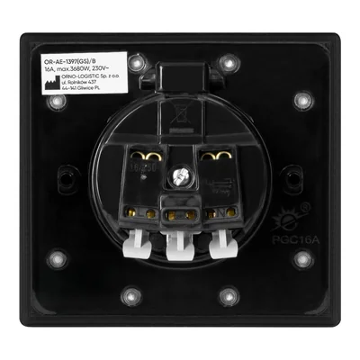 Presa elettrica ermetica, IP44, 1x2P+Z (Schuko), nera