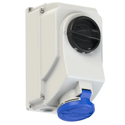 Presa fissa con sezionatore grande 0-1, interblocco meccanico, 32A 230V 2P+Z IP44