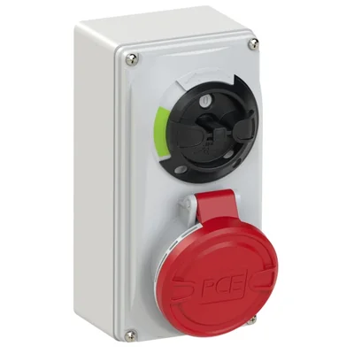 Presa fissa con sezionatore piccolo 0-1, interblocco meccanico, 16A 400V, 3P+Z+N IP44