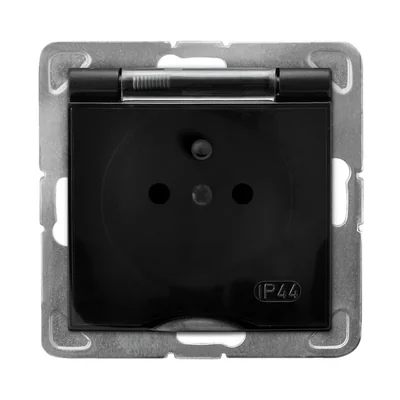 Presa IMPRESJA resistente agli spruzzi con messa a terra IP-44, coperchio trasparente - nero opaco