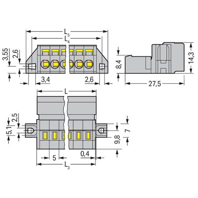 Presa pin, raster da 5 mm, 12 tracce