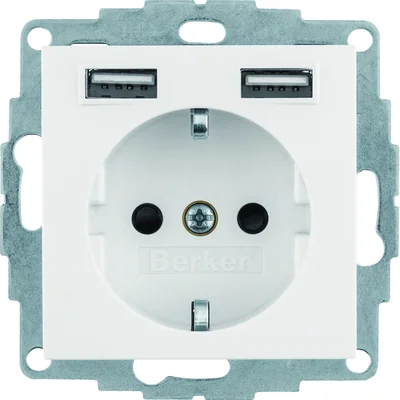 Presa Q.x SCHUKO con presa di ricarica USB da 2,4 A; autobloccante; velluto bianco