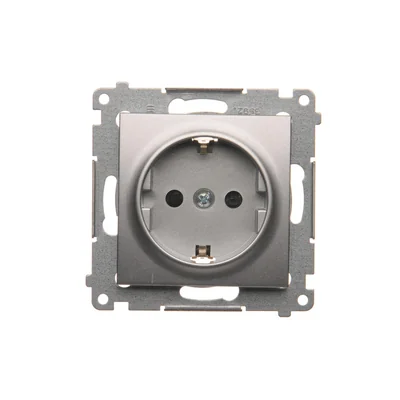 Presa Schuko con shutter (modulo) 16A, 250V, morsetti a vite, argento (metallizzato)