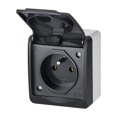 Presa singola da superficie HERMES con messa a terra 2P+Z IP 44 - colore antracite
