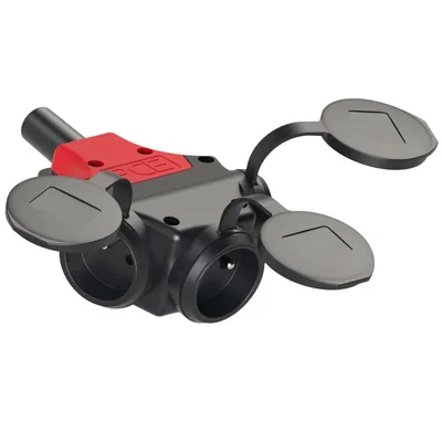 Presa tripla con sportellino e perno di messa a terra 16A 2P+Z 230V IP44, protezione bambini