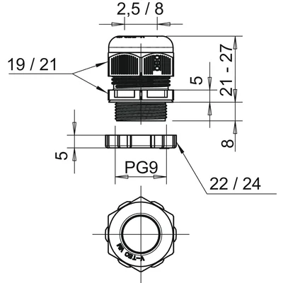 Presse-étoupe V-TEC PG9+ LGR avec contre-écrou