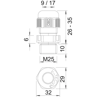 Presse-étoupe V-TEC VM M25X1.5 J.SZ.