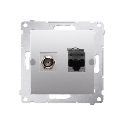 Prise antenne SIMON 54 type "F" + RJ45 catégorie 6 (module) argent mat