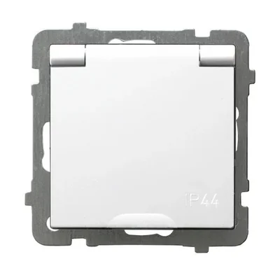Prise antibactérienne étanche aux projections d'eau avec mise à la terre IP-44, couvercle de la même couleur que le produit, contient des nanoparticules d'argent blanches.