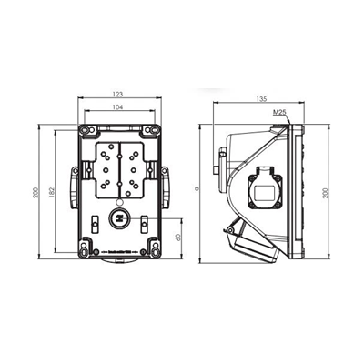 Prise avec interrupteur "COMBO-POL" IP44 32A 400V 3P+Z+N 2x230V prises, off ÉLAGUER