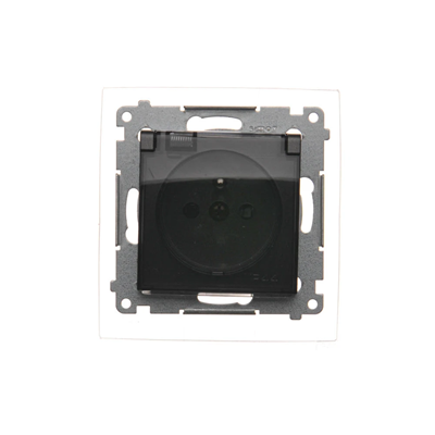 Prise de courant pour version IP44 avec obturateurs et joint de cadre (module) 16A 250V couvercle transparent anthracite (métallique)