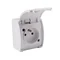 Prise de courant simple avec mise à la terre (2P+T) n/t IP44 blanc avec un volet blanc, Koala